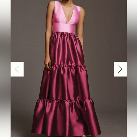 Hutch Pink and Red Bow Tiered Maxi Gown Open Back - Picture 2 of 4